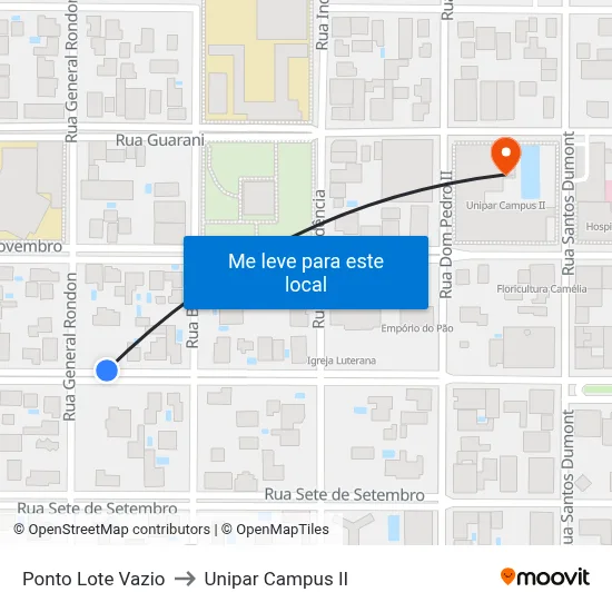 Ponto Lote Vazio to Unipar Campus II map