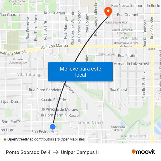 Ponto Sobrado De 4 to Unipar Campus II map