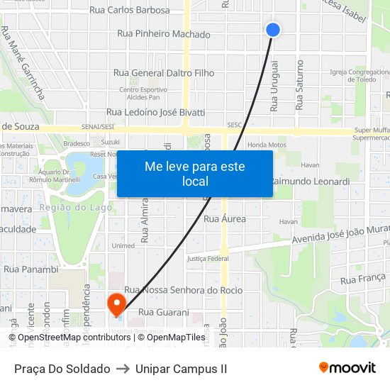 Praça Do Soldado to Unipar Campus II map