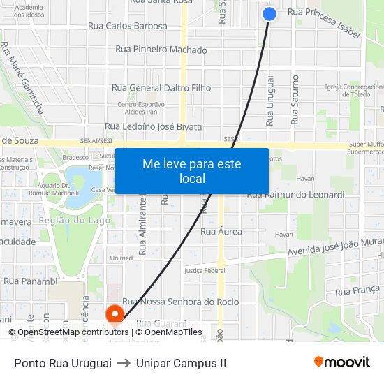 Ponto Rua Uruguai to Unipar Campus II map