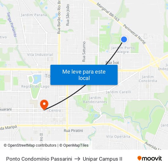 Ponto Condomínio Passarini to Unipar Campus II map