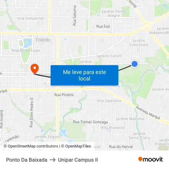 Ponto Da Baixada to Unipar Campus II map