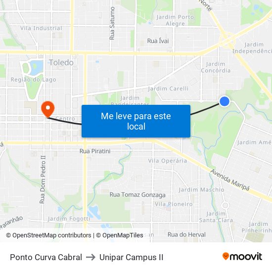 Ponto Curva Cabral to Unipar Campus II map