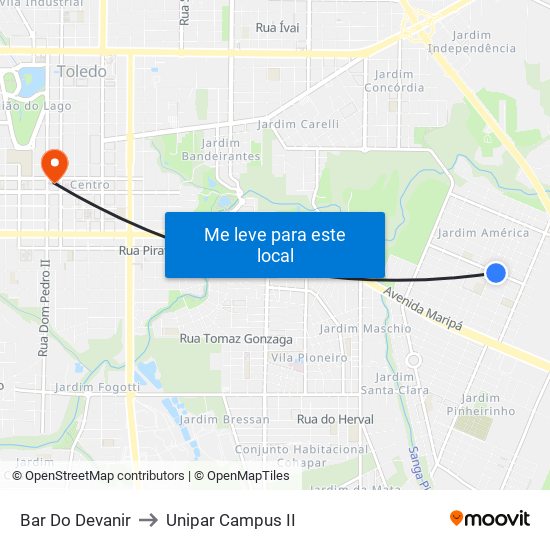 Bar Do Devanir to Unipar Campus II map