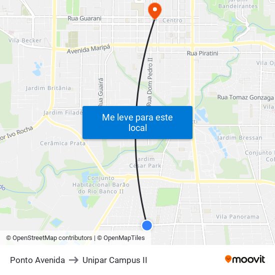 Ponto Avenida to Unipar Campus II map