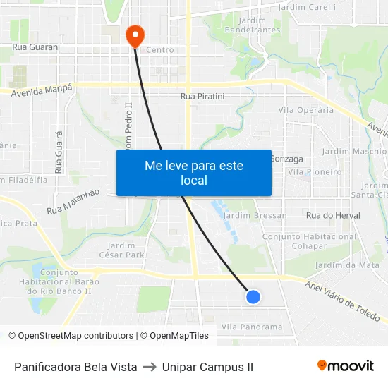 Panificadora Bela Vista to Unipar Campus II map
