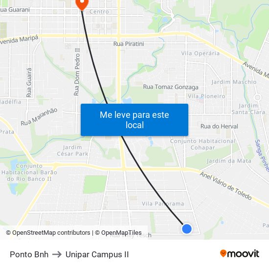 Ponto Bnh to Unipar Campus II map