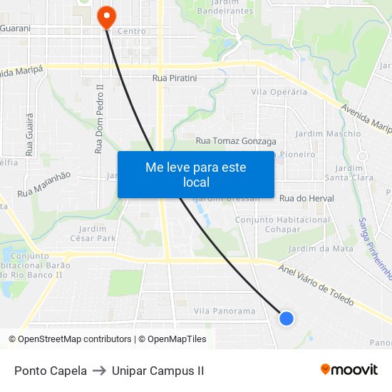 Ponto Capela to Unipar Campus II map