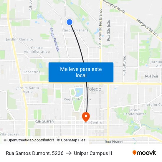 Rua Santos Dumont, 5236 to Unipar Campus II map