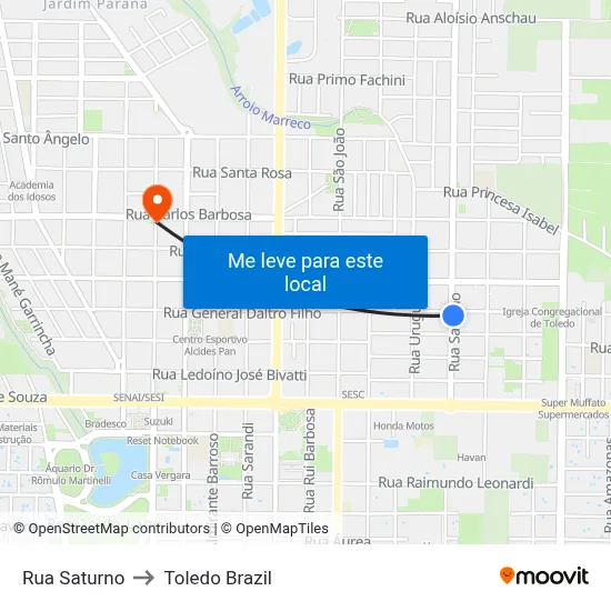 Rua Saturno to Toledo Brazil map