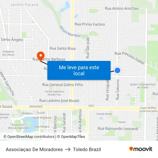 Associaçao De Moradores to Toledo Brazil map