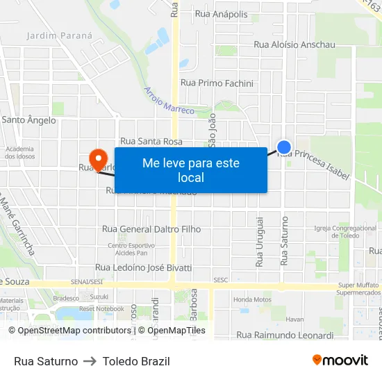 Rua Saturno to Toledo Brazil map