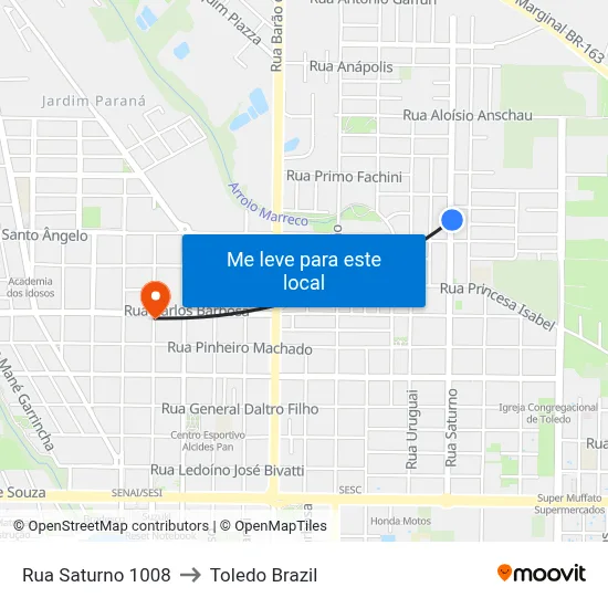 Rua Saturno 1008 to Toledo Brazil map