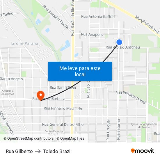 Rua Gilberto to Toledo Brazil map