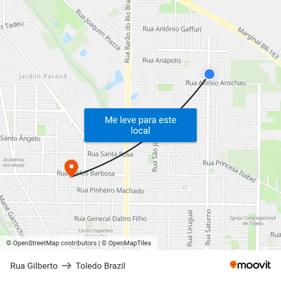 Rua Gilberto to Toledo Brazil map