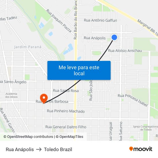 Rua Anápolis to Toledo Brazil map