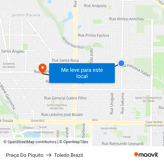 Praça Do Piquito to Toledo Brazil map