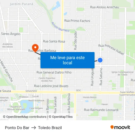Ponto Do Bar to Toledo Brazil map