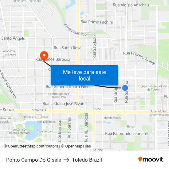 Ponto Campo Do Gisele to Toledo Brazil map