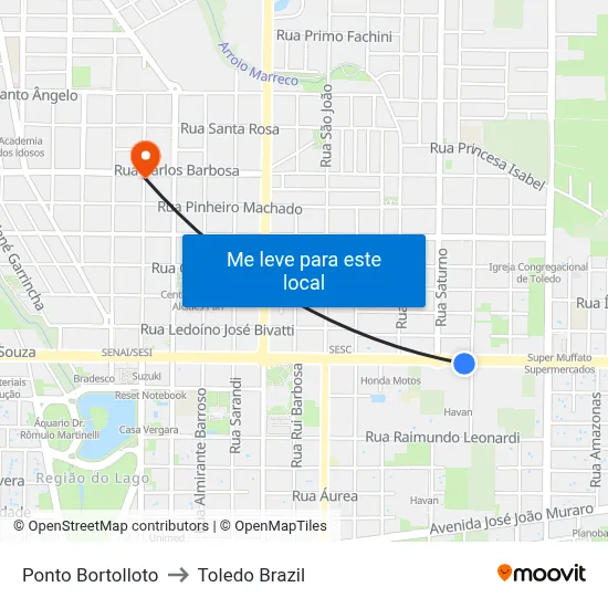 Ponto Bortolloto to Toledo Brazil map