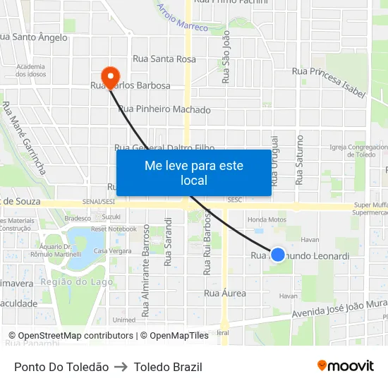 Ponto Do Toledão to Toledo Brazil map