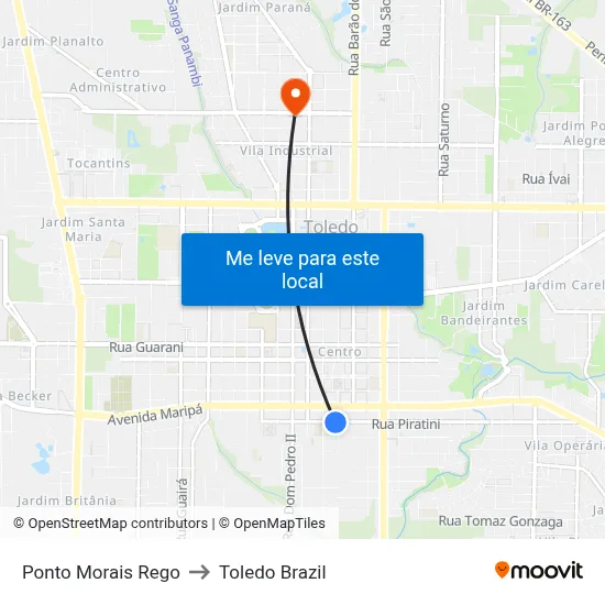 Ponto Morais Rego to Toledo Brazil map