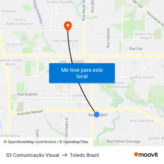 S3 Comunicação Visual to Toledo Brazil map
