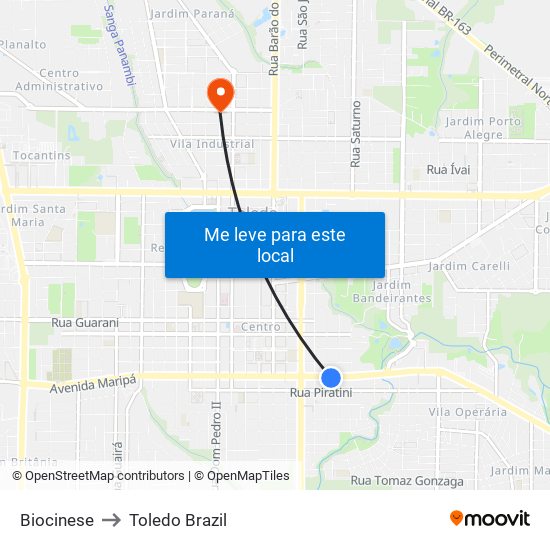 Biocinese to Toledo Brazil map