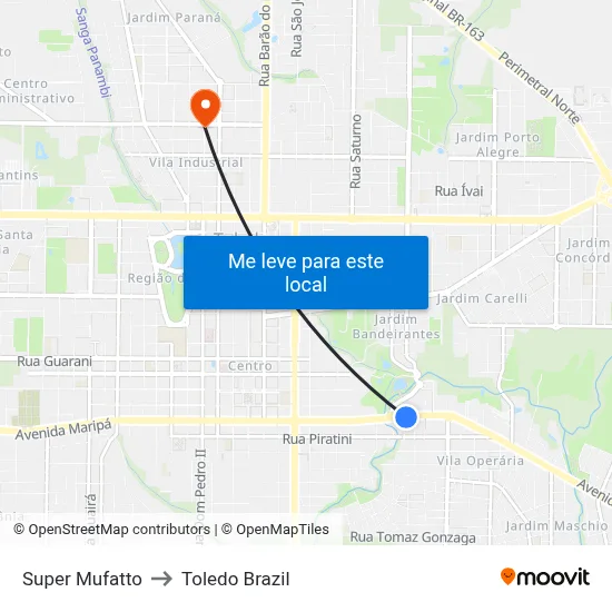 Super Mufatto to Toledo Brazil map