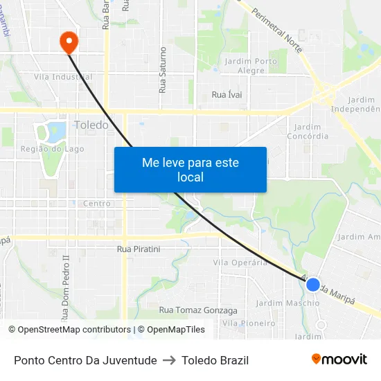 Ponto Centro Da Juventude to Toledo Brazil map