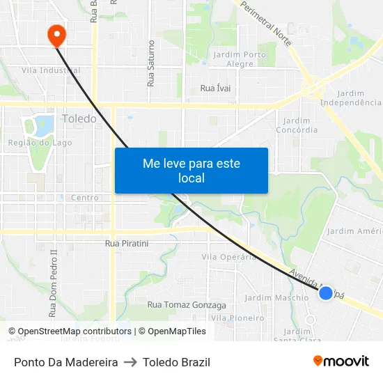 Ponto Da Madereira to Toledo Brazil map