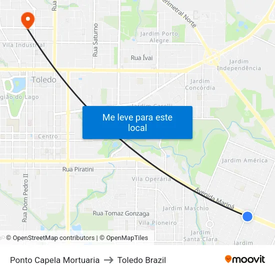 Ponto Capela Mortuaria to Toledo Brazil map