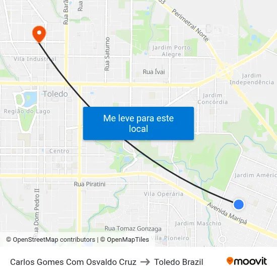Carlos Gomes Com Osvaldo Cruz to Toledo Brazil map