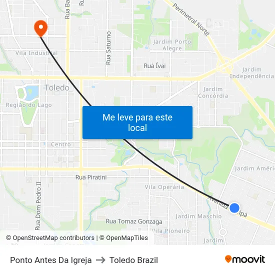Ponto Antes Da Igreja to Toledo Brazil map