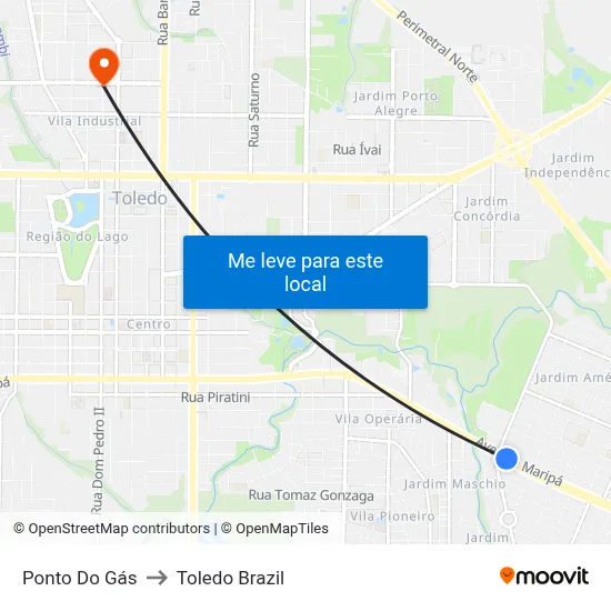 Ponto Do Gás to Toledo Brazil map