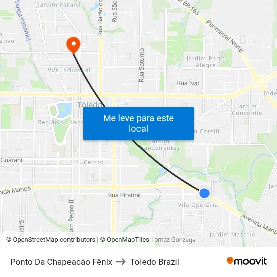 Ponto Da Chapeação Fênix to Toledo Brazil map