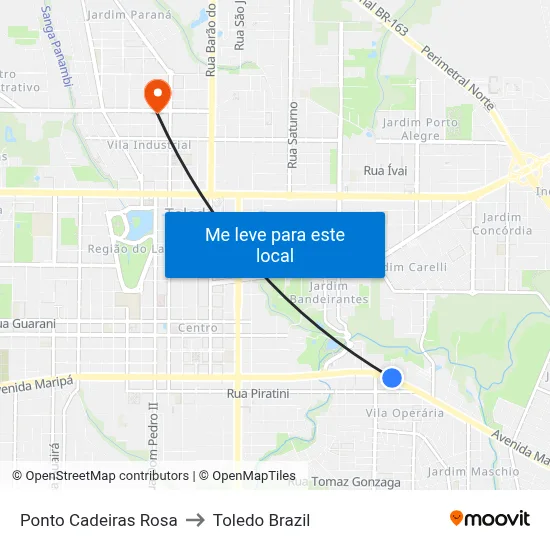 Ponto Cadeiras Rosa to Toledo Brazil map