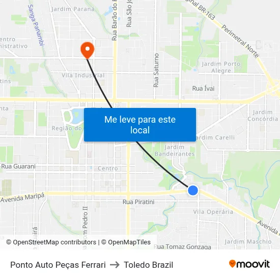 Ponto Auto Peças Ferrari to Toledo Brazil map