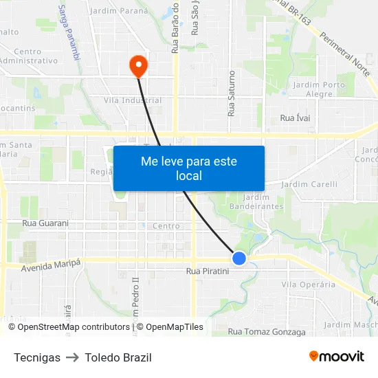Tecnigas to Toledo Brazil map
