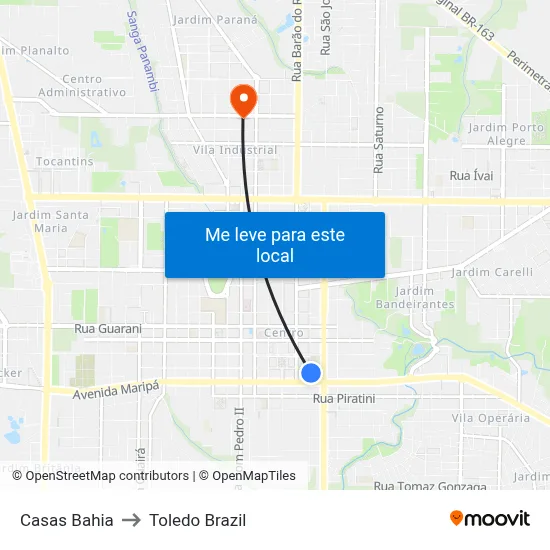 Casas Bahia to Toledo Brazil map