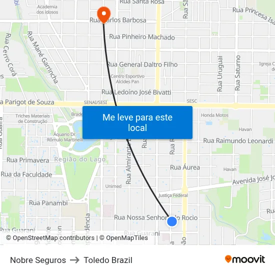 Nobre Seguros to Toledo Brazil map