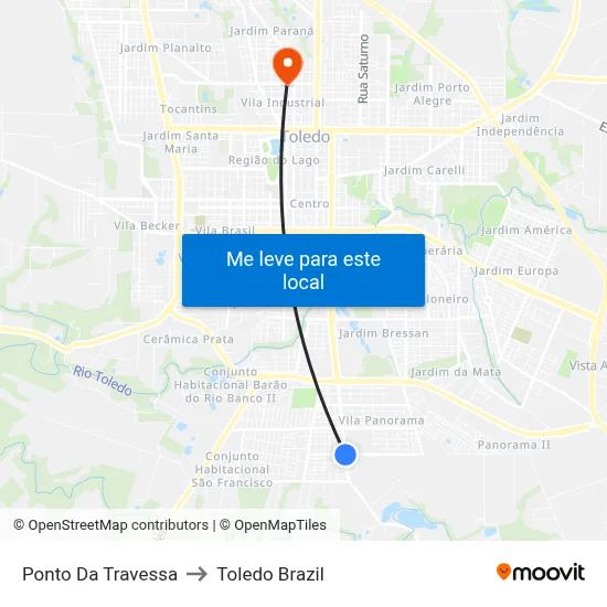Ponto Da Travessa to Toledo Brazil map
