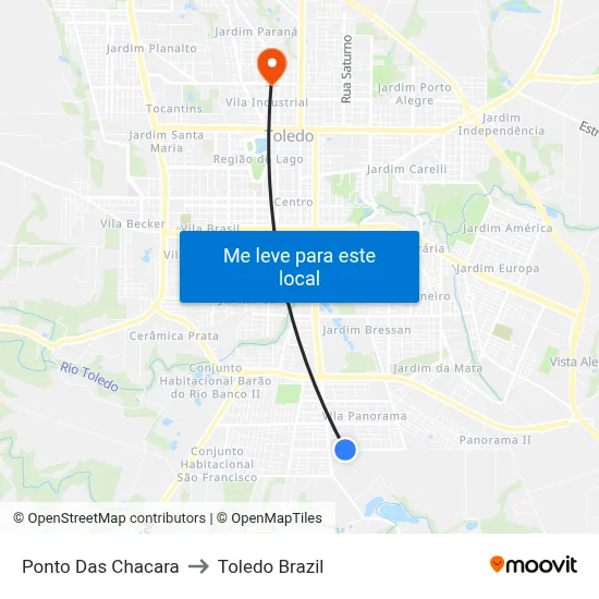 Ponto Das Chacara to Toledo Brazil map