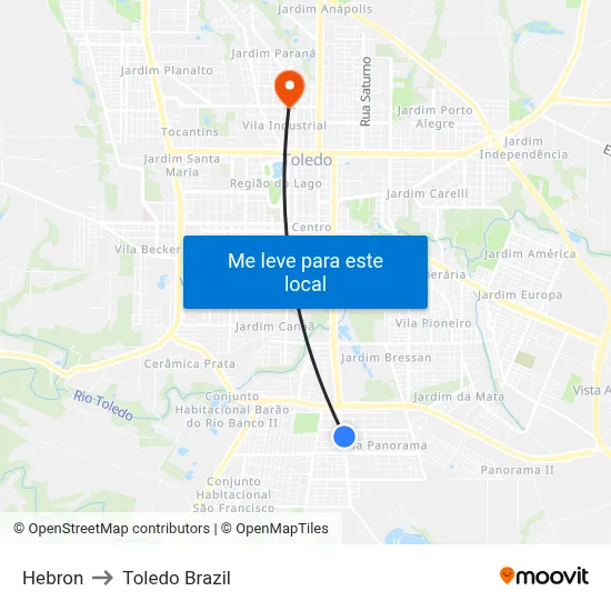 Hebron to Toledo Brazil map