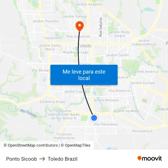 Ponto Sicoob to Toledo Brazil map