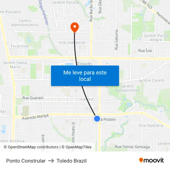 Ponto Constrular to Toledo Brazil map