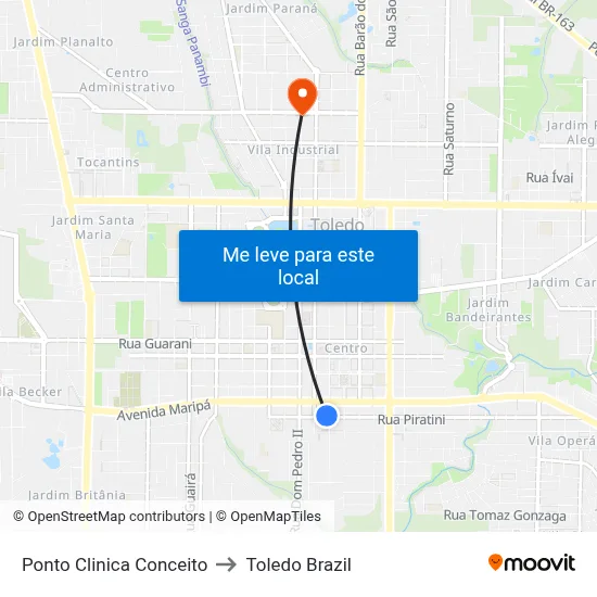 Ponto Clinica Conceito to Toledo Brazil map