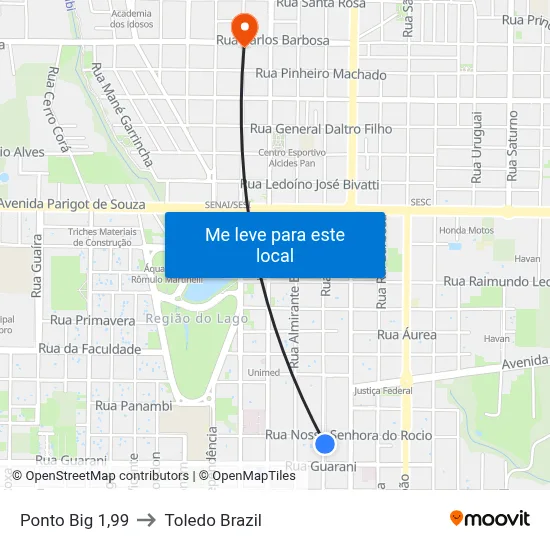 Ponto Big 1,99 to Toledo Brazil map