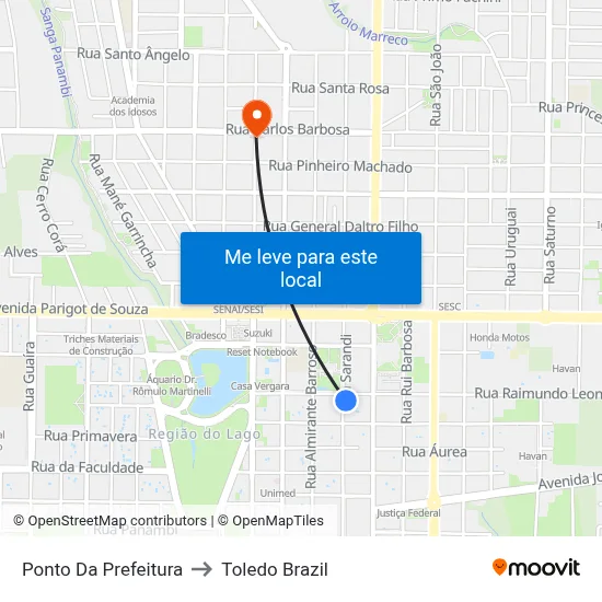 Ponto Da Prefeitura to Toledo Brazil map