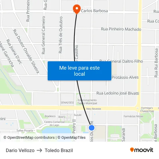 Dario Vellozo to Toledo Brazil map